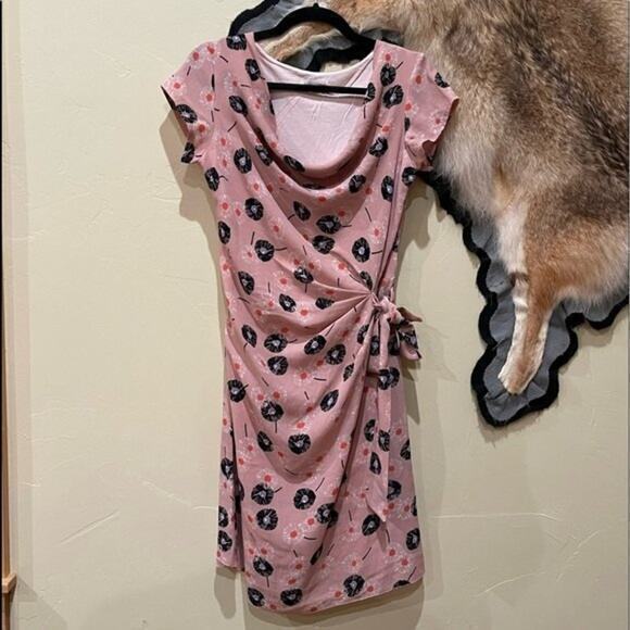 Marisa & Marie Pink Floral Wrap Dress Pink Black Made in Italy Medium - Picture 1 of 4